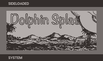 Animated title-card for 'Dolphin Spash!' within Playdate-OS.